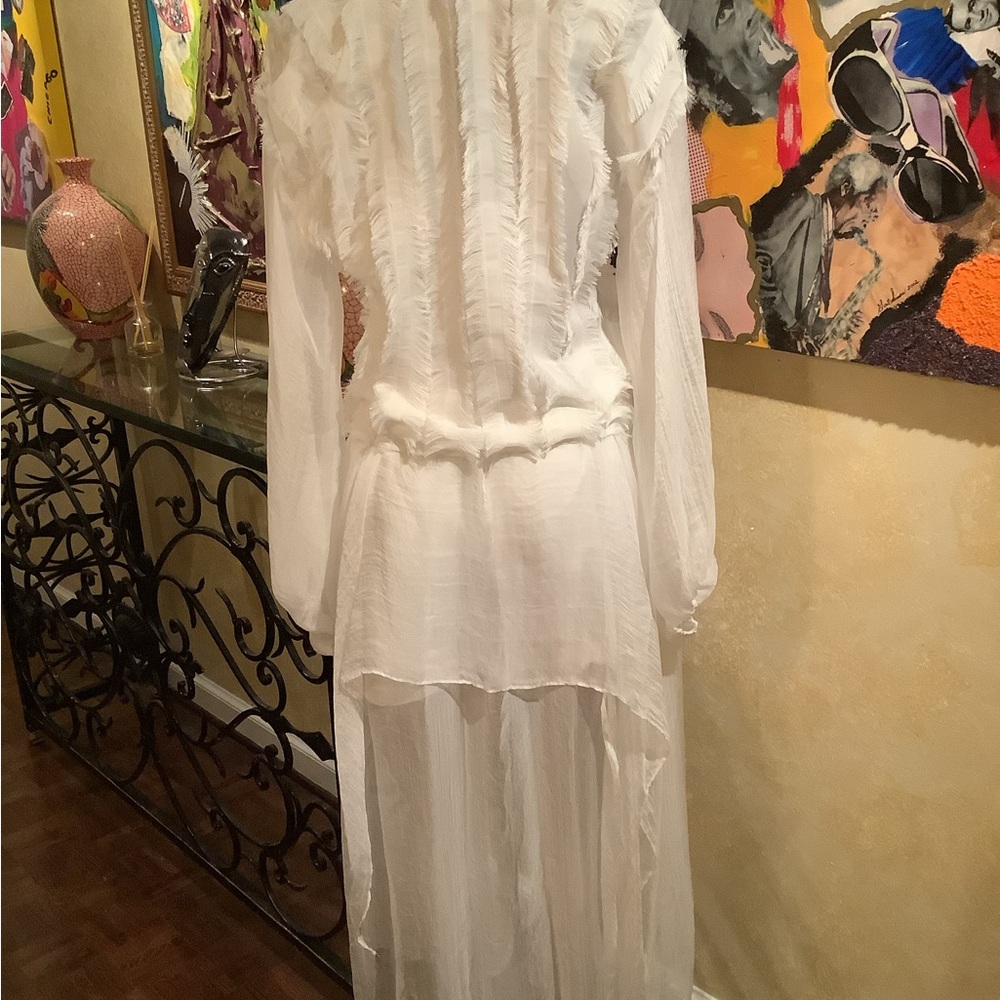 Women's White Sheer Skirt Set – Elegant Tiered Maxi Skirt with Blouse - Picture 4 of 8